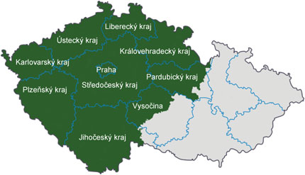Mapa působnosti firmy Vyklízení Wolf